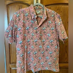 Reyn Spooner Pink Floral Flower Reverse Print 1/2 Button Hawaiian Shirt X-Large